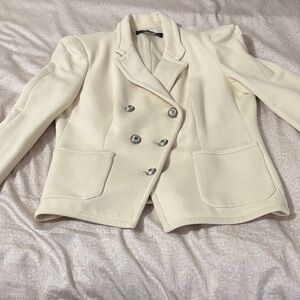 Zara Cream Double-Breasted Blazer